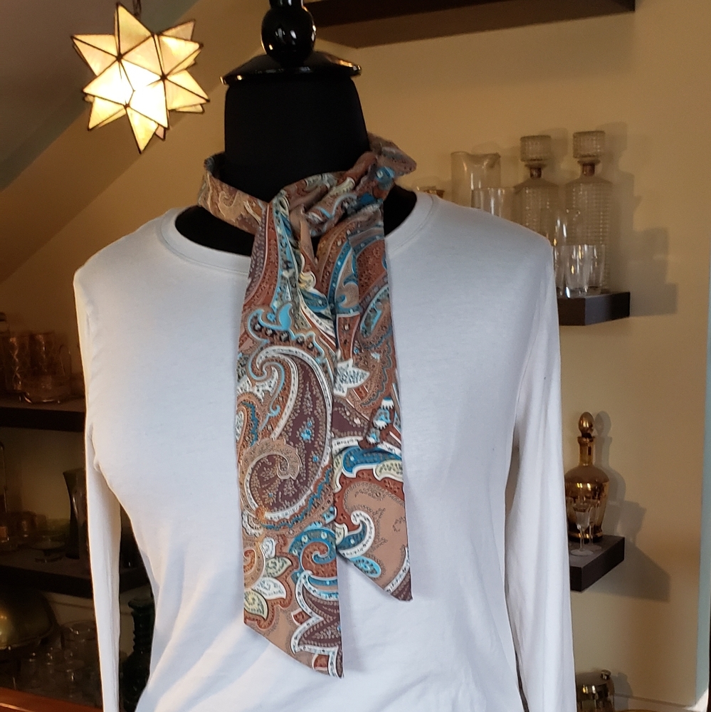 Beige And Aqua Paisley Scarf Tie